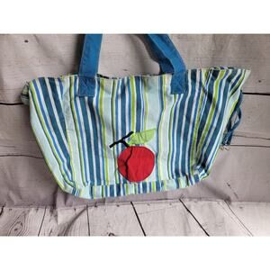 Summer Cherry Canvas Tote Bag Blue Green Shoulder Bag READ